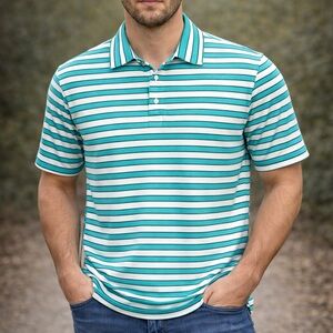 RLX Ralph Lauren Golf Polo Shirt Teal White Stripe - Small